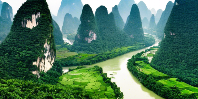 A river winding through karst peaks in Guilin, China